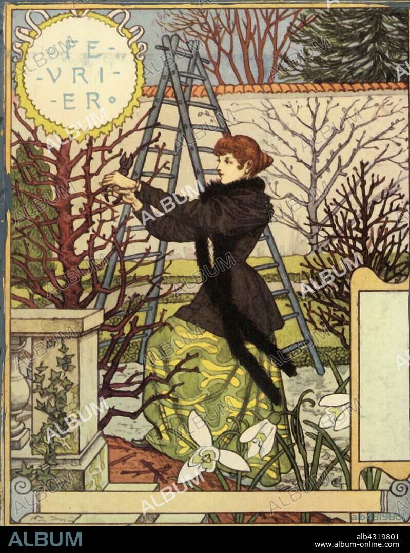 EUGENE SAMUEL GRASSET. 'Février', 1896. From "Calendrier la Belle Jardinière", by Eugène Grasset. [Paris, 1896].