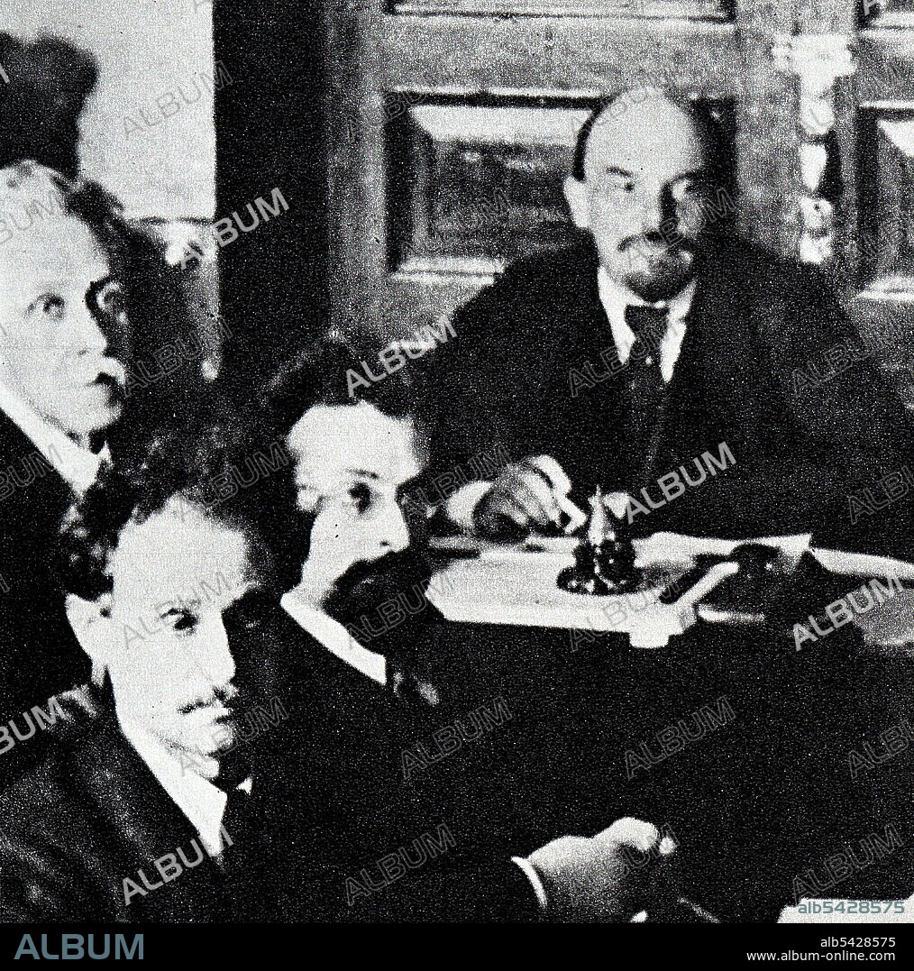 Vladimir Lenin in the Kremlin presides over a meeting of the Council of People's Commissars for recovery from injury. 1918, Moscow. Photographer - Otsup P. A.