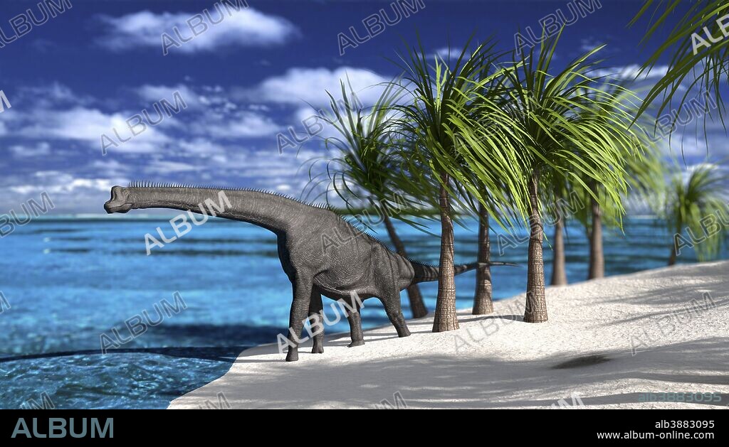 Large Brachiosaurus on the shoreline.