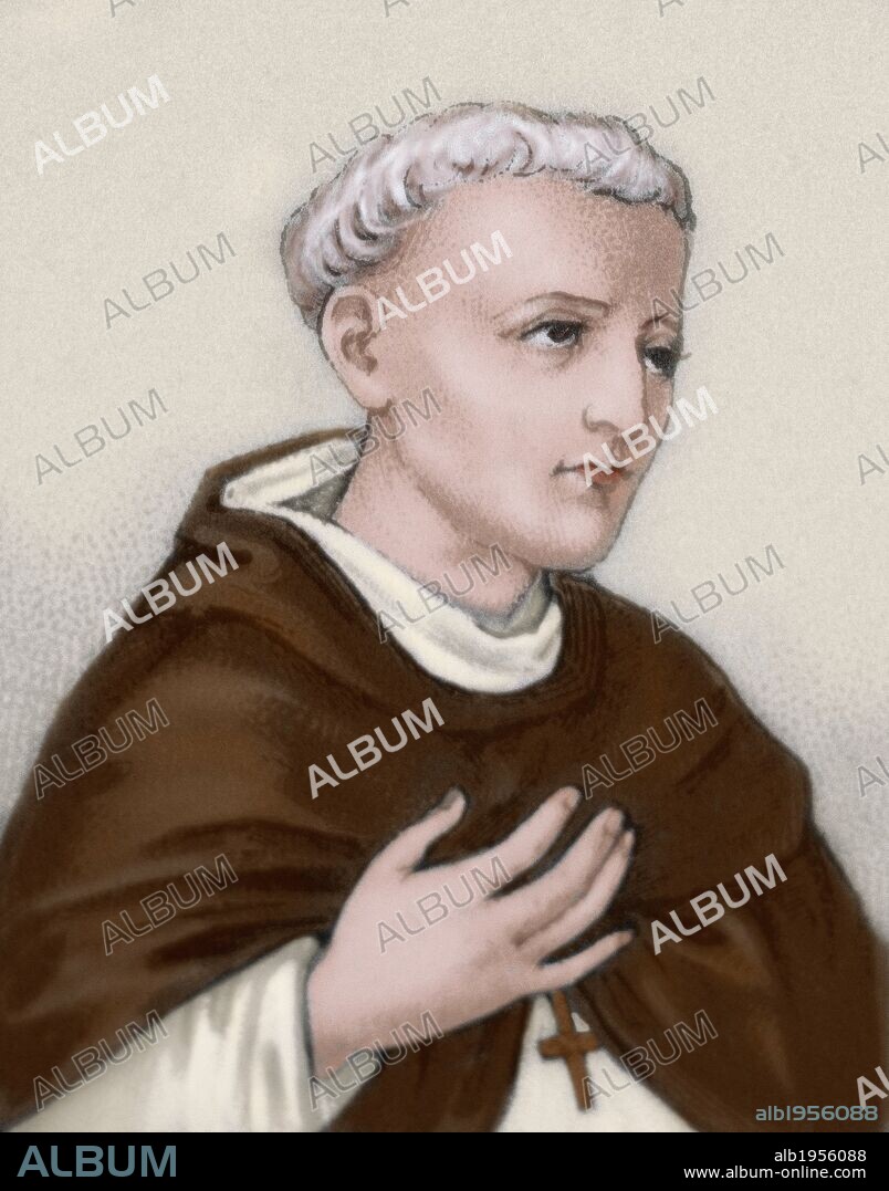 Domingo de Betanzos (1430-1549). Spanish missionary. Mexican engraving, 1885. Colored. Department of Prints and Engravings. Library of Catalonia. Barcelona. Spain.