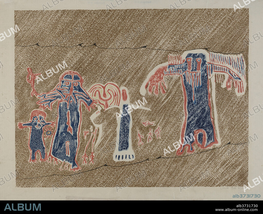 LALA EVE RIVOL. Petroglyph - Human Figures. Dated: 1935/1942. Dimensions: Overall: 28.2 x 36.9 cm (11 1/8 x 14 1/2 in.)  overall: 33.6 x 44.1 cm (13 1/4 x 17 3/8 in.). Medium: lithograph on paper.