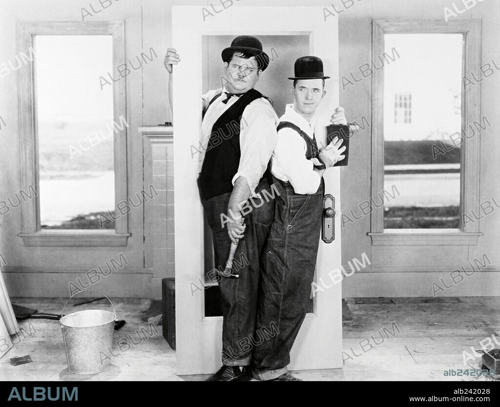 OLIVER HARDY and STAN LAUREL in THE FINISHING TOUCH, 1928, directed by CLYDE BRUCKMAN. Copyright HAL ROACH/MGM.