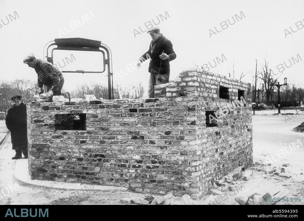 World War Two / The Battle for Berlin. "Volkssturm" troops building tank barricades at the Knie underground station in Charlottenburg. Photo, April 1945.
