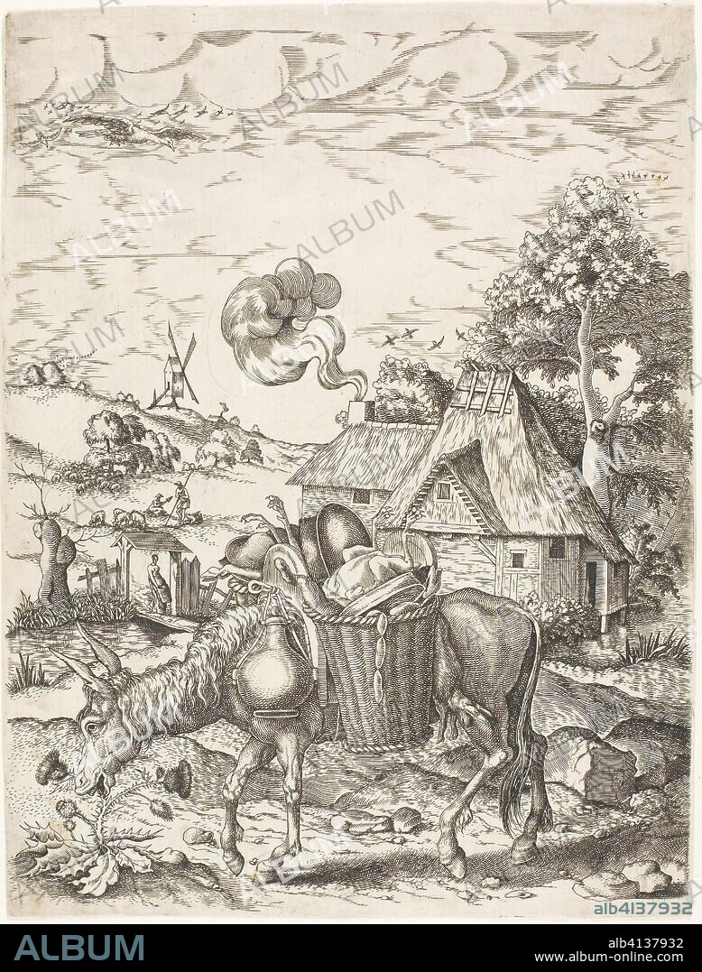 ADRIAEN PIETERSZ. VAN DE VENNE. The Donkey Laden with Food, from Emblematic Figures of Animals. Adrian van de Venne (Dutch, 1589-1662); after Marcus Gheeraerts the Elder (Flemish, c. 1520-1590). Date: 1628-1638. Dimensions: 273 × 205 mm (plate); 274 × 207 mm (sheet). Engraving on ivory laid paper. Origin: Flanders.