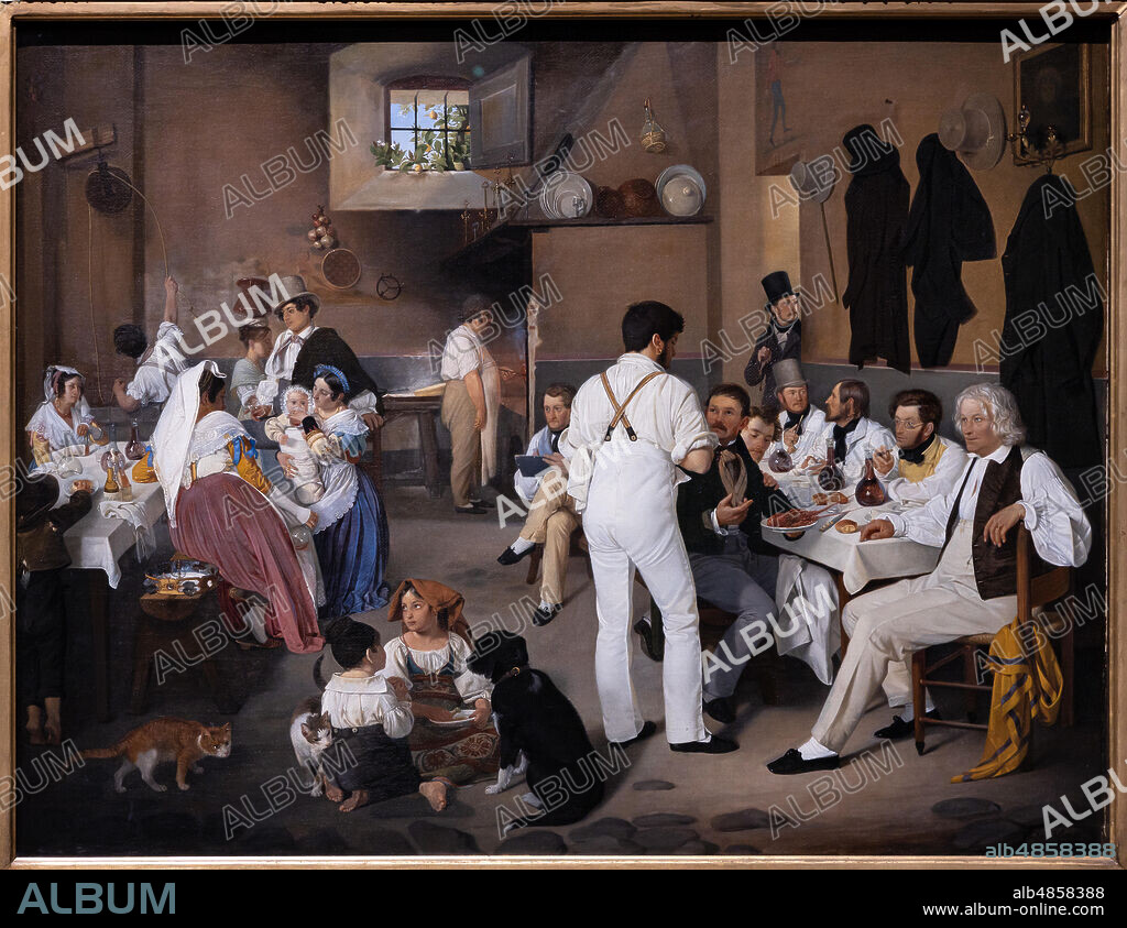 "Danish artists at the Osteria La Gensola in Trastevere", 1837, di Ditlev Conrad Blunck (1798 - 1854), oil on canvas.