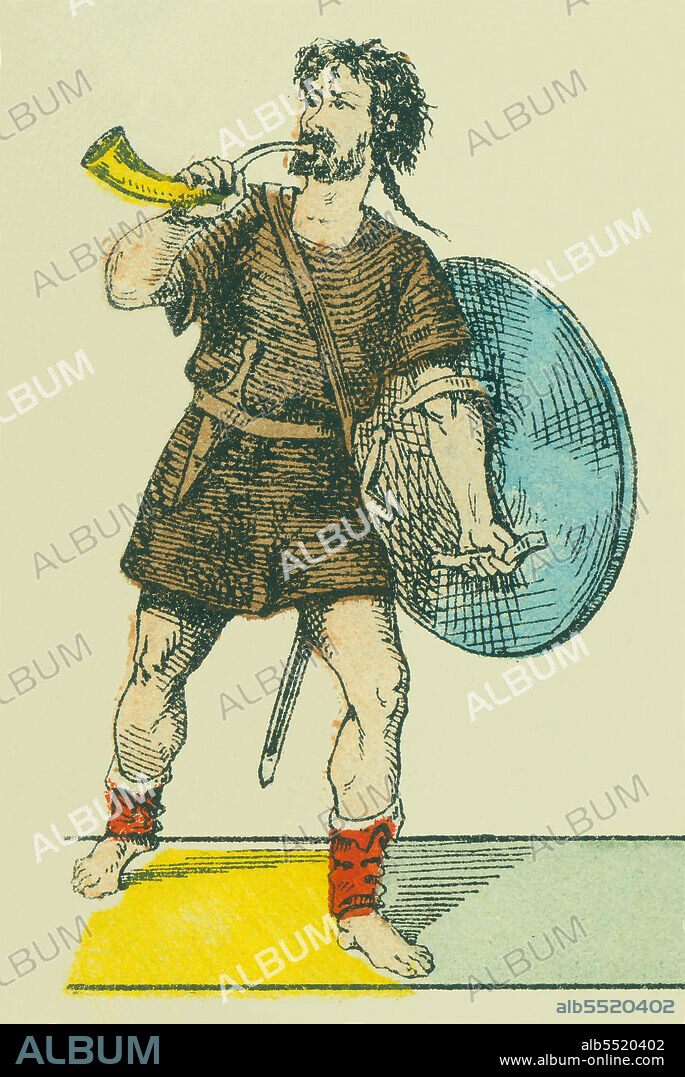 Lámina recortable. Tiempos primitivos. Pueblos ibéricos. Cántabro. Editado por Litografía de Paluzie. Años 1875.