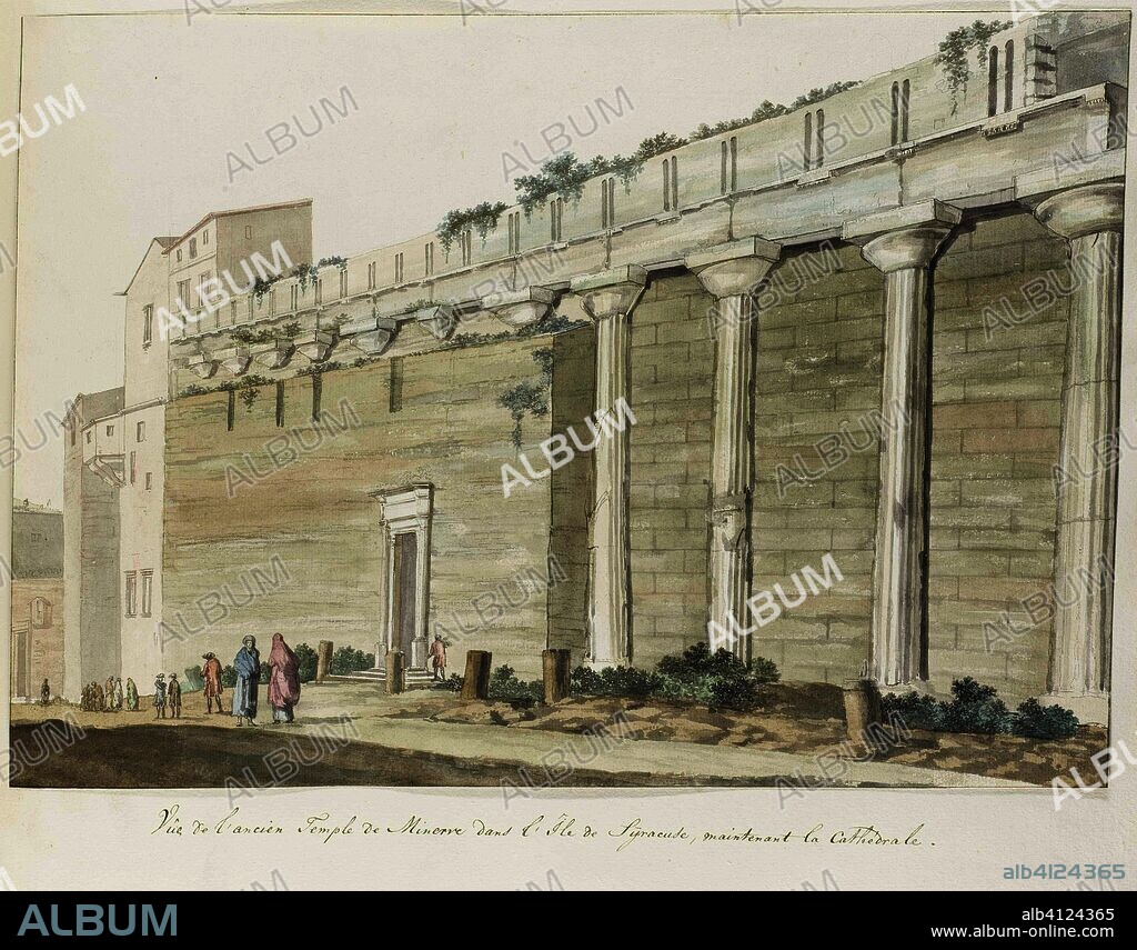 Gezicht op oude Minerva tempel op eiland Syracuse. Vue de l'ancien Temple de minerve dans l'Ile de Syracuse (title on object). Voyage en Italie, en Sicile et à Malte - 1778 (series title). Draughtsman: Louis Ducros. Dating: 1778. Measurements: h 329 mm × w 470 mm.