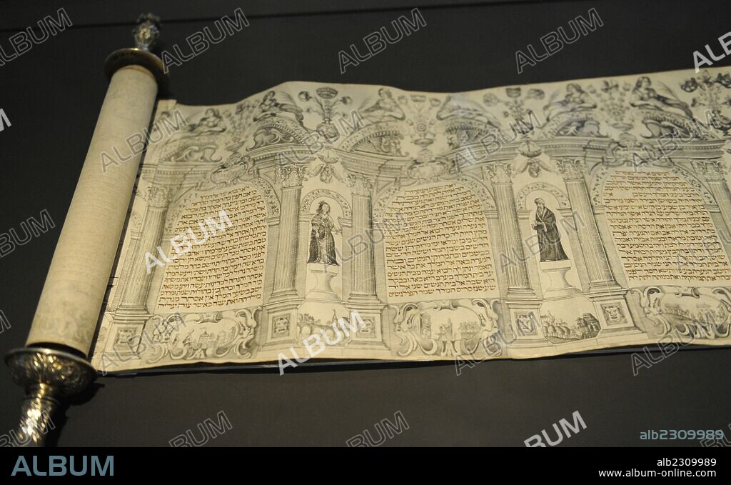 RELIGION JUDIA. Rollo de Esther. Procedente de Amsterdam, Países Bajos, 1640. Escriba y artista: Shalom Italia. Museo de Israel. Jerusalén.