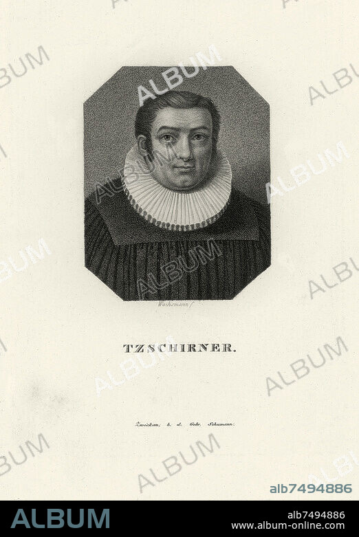 Heinrich Gottlieb Tzschirner, théologien protestant (professeur de théologie à l'Université de Leipzig et pasteur à l'église Saint-Thomas), Mittweida près de Leipzig 14.11.1778 - Leipzig 17.2.1828. - "Tzschirner". - Gravure au pointillé, vers 1820, d'Anton Wachsmann (vers 1765-1836); Gebr. Schumann, Zwickau. 26,5 × 21 cm. Berlin, Sammlung Archiv für Kunst und Geschichte.