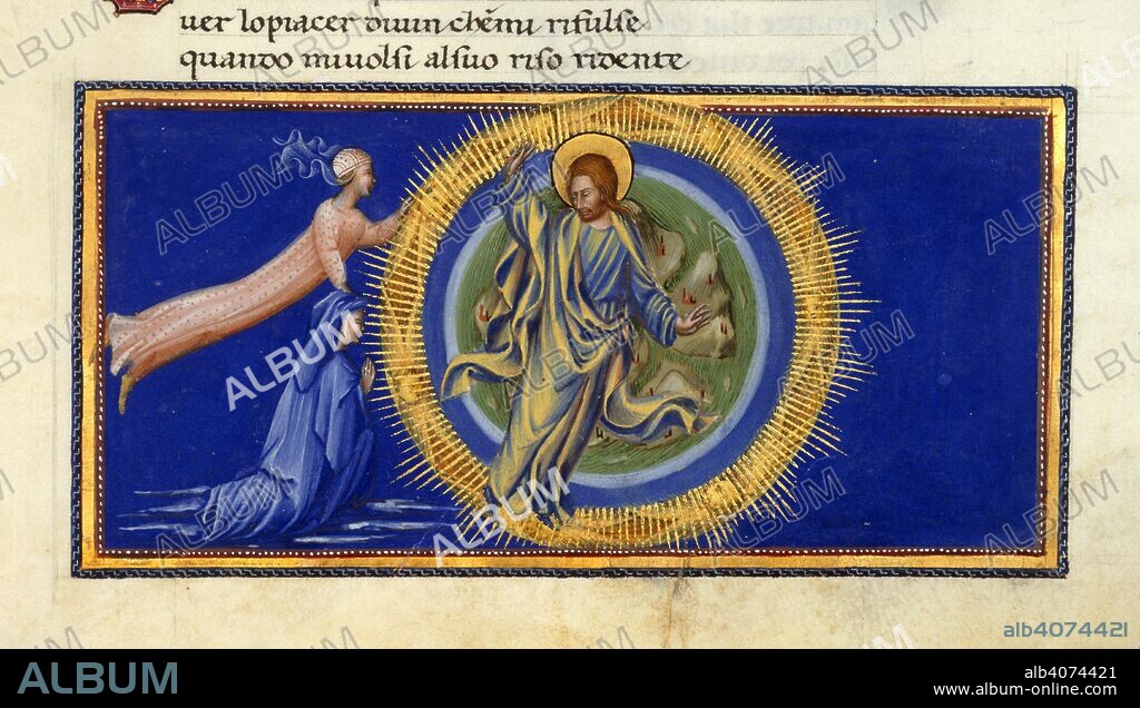 Dante and Beatrice before Christ the Redeemer. Divina Commedia. Italy, N. (Tuscany, Siena?); between 1444 and c. 1450. Source: Yates Thompson 36, f.178. Language: Italian.