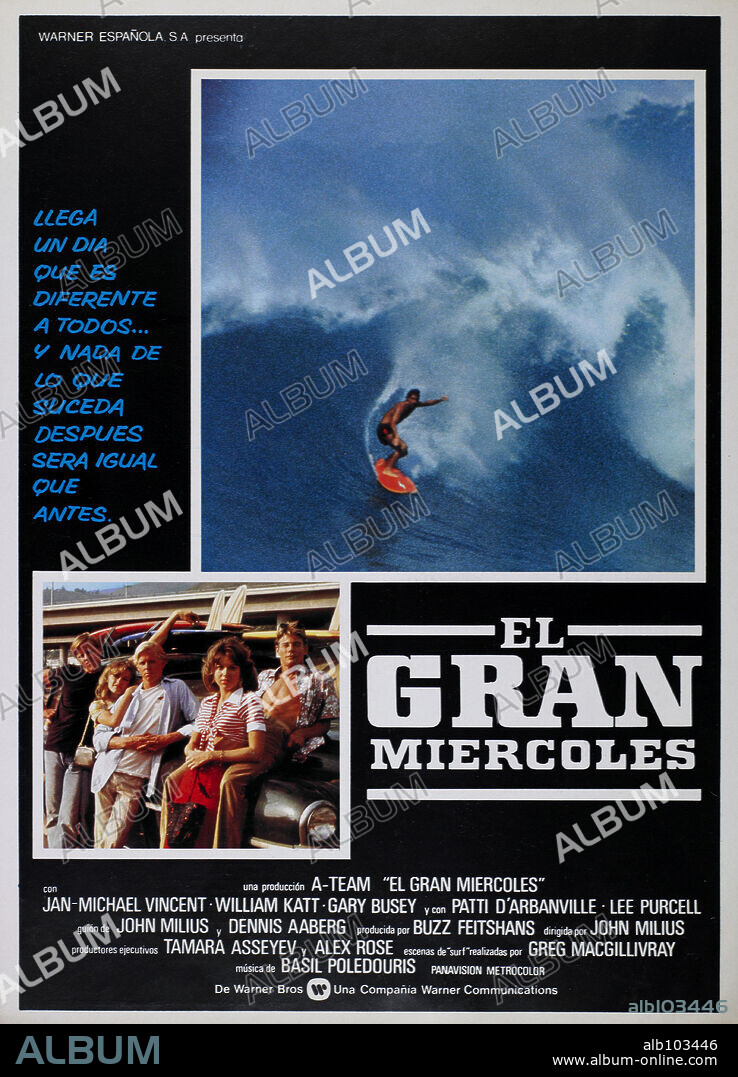Poster de EL GRAN MIÉRCOLES, 1978 (BIG WEDNESDAY), dirigida por JOHN MILIUS. Copyright WARNER BROTHERS.