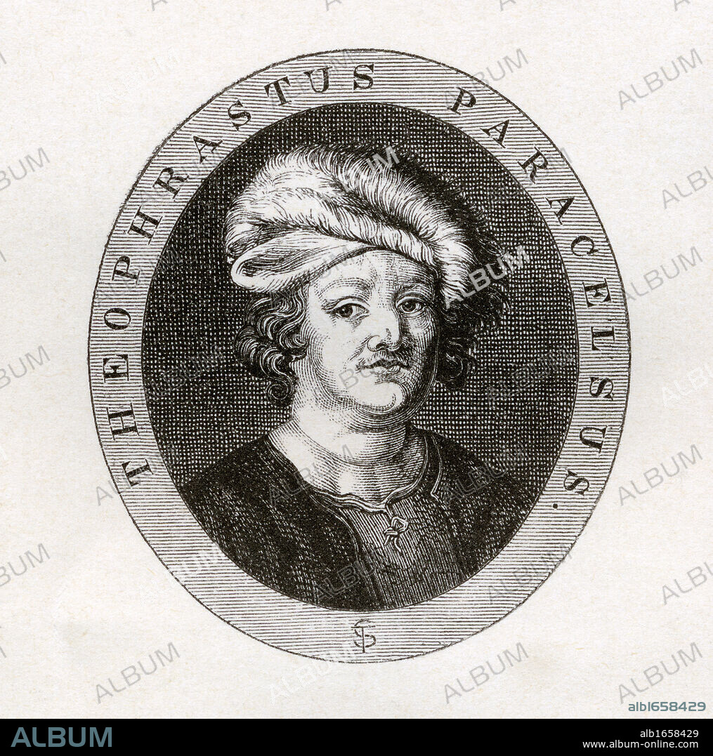 Paracelsus Theophrastus 1493 - 1541 Swiss alchemist physician astrologer and general occultist, later known as Philippus Theophrastus Aureolus Bombastus von Hohenheim Engraved by J Cooper from the book Varia: Readings From Rare Books by J Hain Friswell published 1866.
