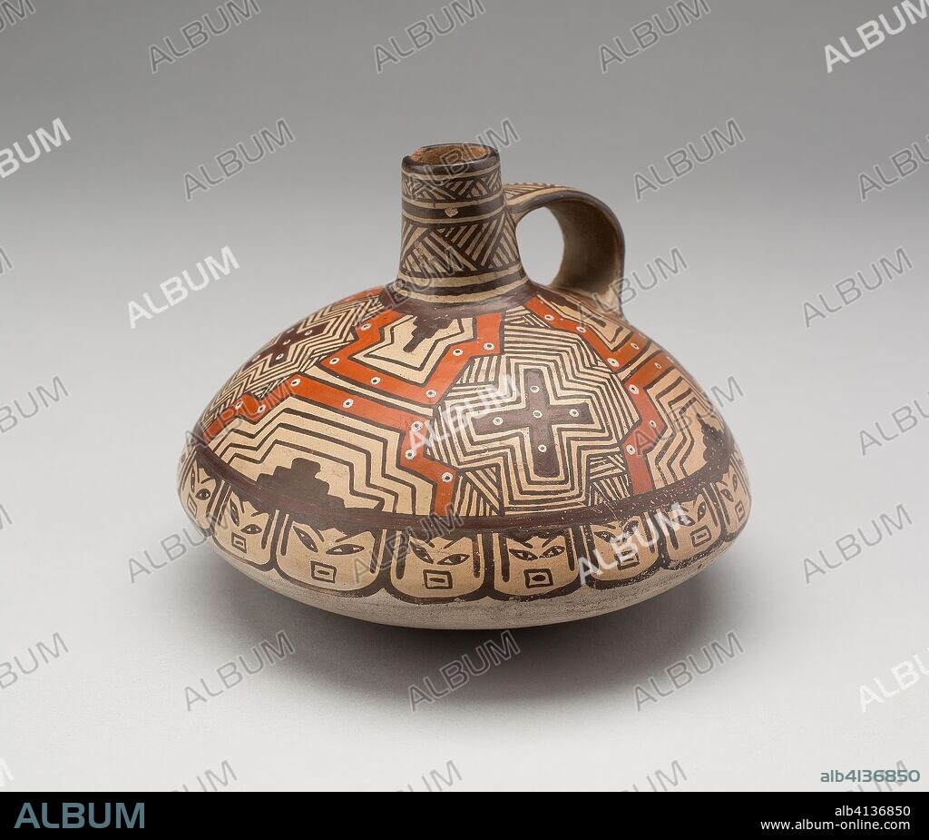 Vessel with Geometric Motifs. Tiwanaku-Wari; Bolivia or Peru. Date: 600 AD-1000. Dimensions: 10.8 × 13.8 cm (4 1/4 × 5 3/8 in.). Ceramic and pigment. Origin: Peru, southern.