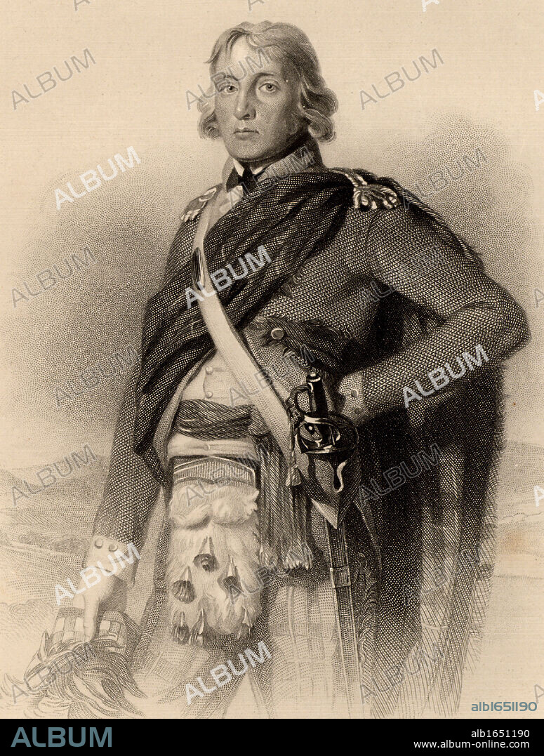 John Sinclair of Ulbster (1754-1835) Scottish politician, economist and writer on finance and agriculture, born at Thurso Castle, Caithness, Scotland. Author of Statistical  Account of Scotland (21 volumes, 1791-1799). Engraving after the portrait by Henry Raeburn showing Sinclair in Highland dress.   From A Biographical Dictionary of Eminent Scotsmen by Thomas Thomson (1870).