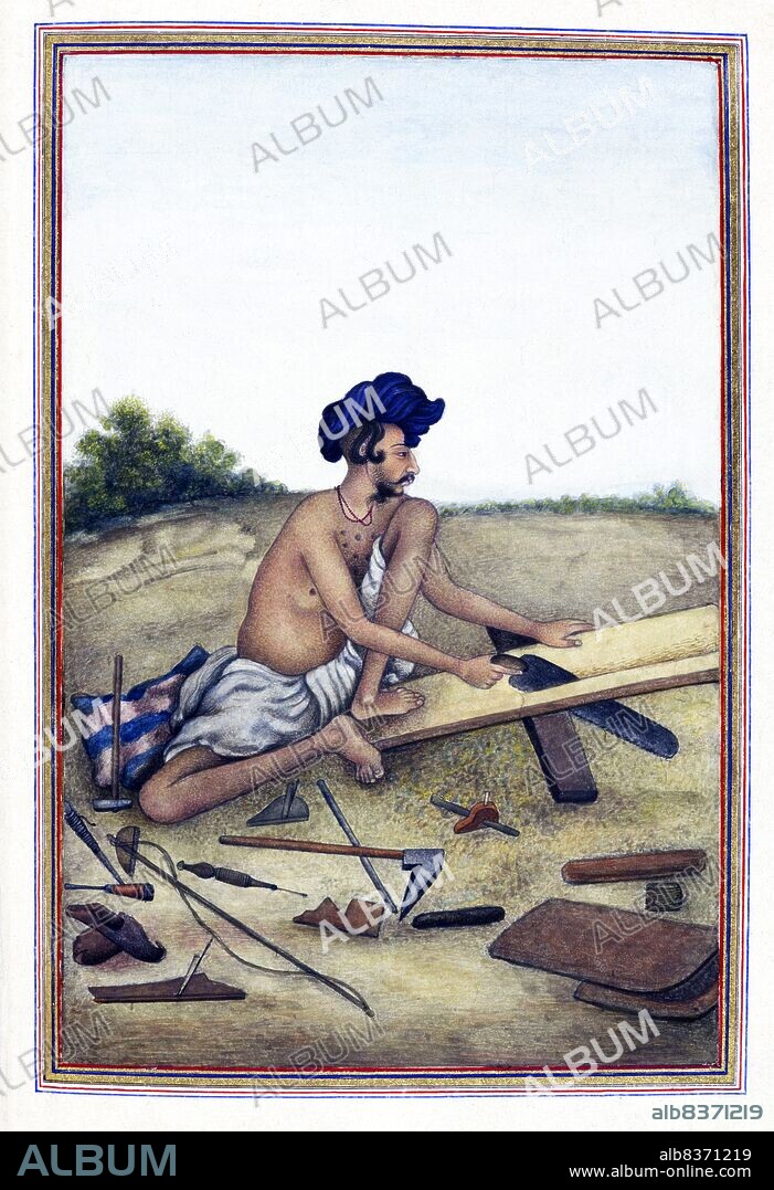 The Tashrih al-aqvam ('An Account of Origins and Occupations of Some of the Sects, Castes, and Tribes of India') was completed in 1825. The text, a summary of the Vedas and Shastras, translated into Persian by Colonel James Skinner (17781841), is a survey of both Hindu and Muslim occupational groups and religious mendicants in the Delhi region and begins with an account of the house of Timur down to Akbar II (r. 180637).<br/><br/>. Skinner commissioned Delhi artists to illustrate the album, the chief of them being Ghulam Ali Khan. The artist accompanied Skinner on his travels, and the watercolor portraits are probably all studies from life.