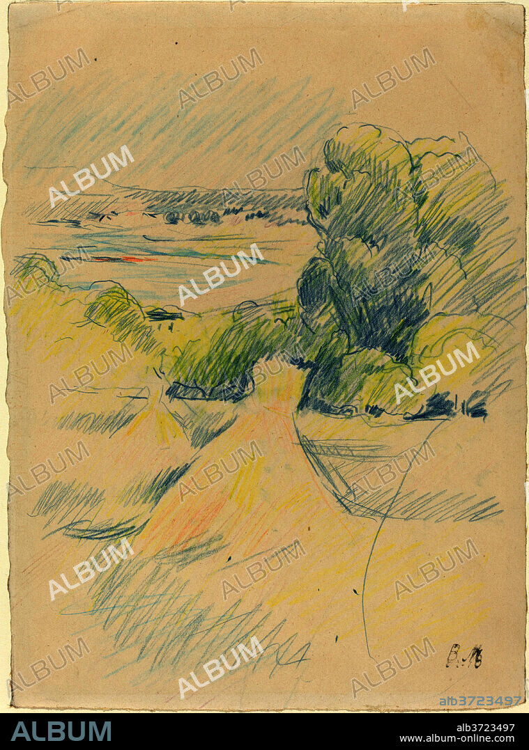 BERTHE MORISOT. Landscape. Dimensions: overall (approximate): 23.4 x 17.4 cm (9 3/16 x 6 7/8 in.). Medium: colored pencils.