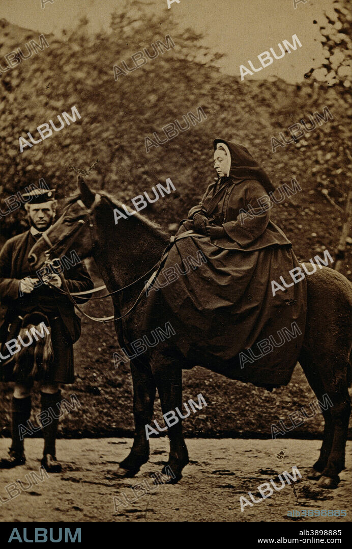 GEORGE WASHINGTON WILSON. Queen Victoria on 'Fyvie' with John Brown at Balmoral. Date/Period: 1863. Photograph. Carte de visite. Height: 920 mm (36.22 in); Width: 610 mm (24.01 in).