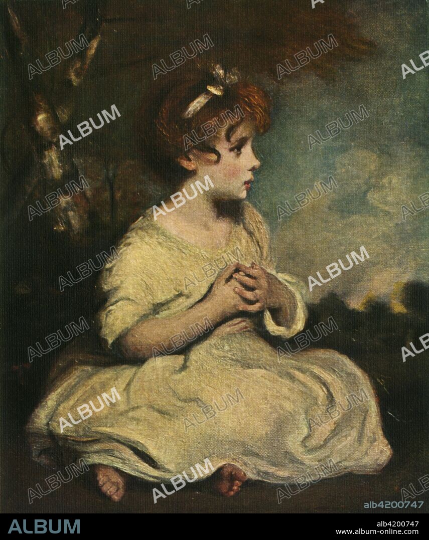 'The Age of Innocence', c1788, (c1912). Painting in the Tate Gallery, London. British portrait painter Sir Joshua Reynolds (1723-1792) promoted the ?Grand Style? in painting, and was a founder and first president of the Royal Academy of Arts in London. He held the position of Principal Painter in Ordinary to the king. His work is held in galleries and museums around the world. Illustration from Reynolds - Masterpieces in Colour, by Samuel Levy Bensusan. [TC & EC Jack, Frederick A Stokes Co,  London & New York, c1912].