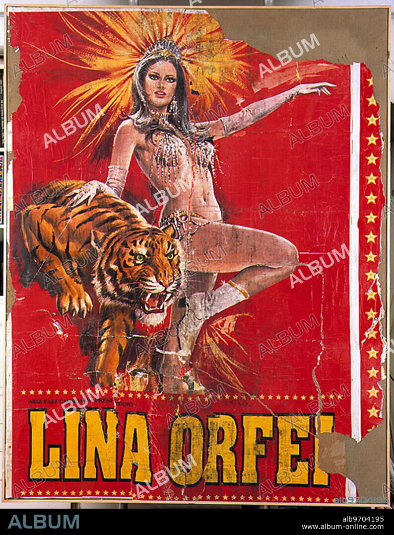 Mimmo ROTELLA. Lina Orfei la Domatrice. decollage su tela con cornice. 197 x 152 cm. 49th International Exhibition of Art Venice.
