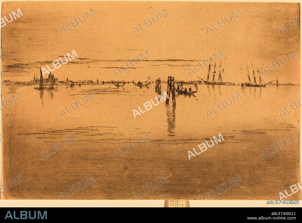 JAMES ABBOTT MCNEILL WHISTLER. Long Lagoon. Dated: 1880. Dimensions: plate: 14.92 x 22.54 cm (5 7/8 x 8 7/8 in.)  sheet (includes tab with signature): 15.56 x 22.54 cm (6 1/8 x 8 7/8 in.). Medium: etching and drypoint.