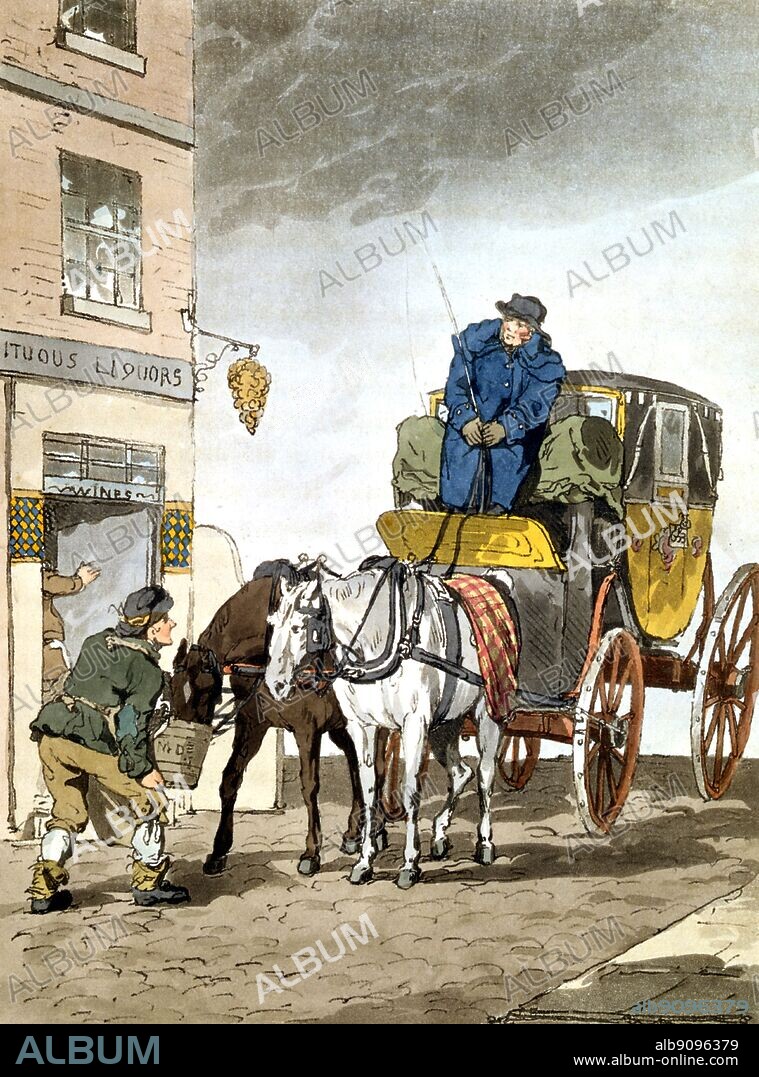Hackney coach from "Picturesque Representations of Costumes of Great Britain" 1807 by J. Atkinson. V&A Library. ©2006 TopFoto.