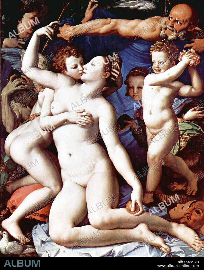 Agnolo di Cosimo (1503 - 1572), known as Bronzino, was an Italian Mannerist painter from Florence. 'Venus, Cupid, Folly and Time Allegory of the Triumph of Venus' 1540-45.
