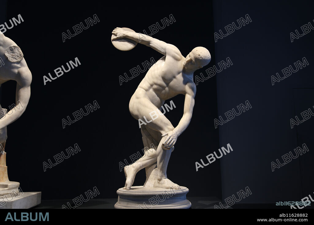 MIRON. DIscobolus (Discus Thrower). Roman copy (2nd c AD) of an ancient Greek. Sculptor Myron, 5th c. BC. National Roman Museum. Palace Massimo. Rome. Italy.