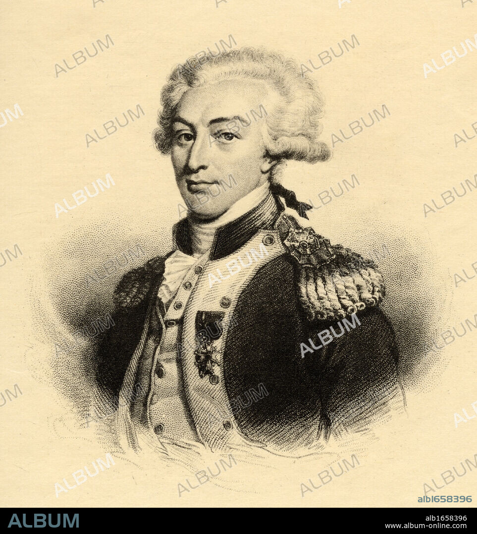Marie-Joseph Paul Yves Roch Gilbert de Motier, Marquis de Lafayette, 1757-1834. French military leader and statesman. Photo-etching from an engraving by Hopwood. From the book ' Lady Jackson's Works XI. The French Court and Society I' Published London 1899.