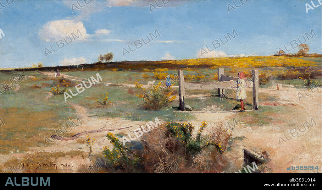 ARTHUR STREETON. Early summer - gorse in bloom. Date/Period: 1888. Painting. Oil on canvas. Height: 56.20 mm (2.21 in); Width: 100.60 mm (3.96 in).