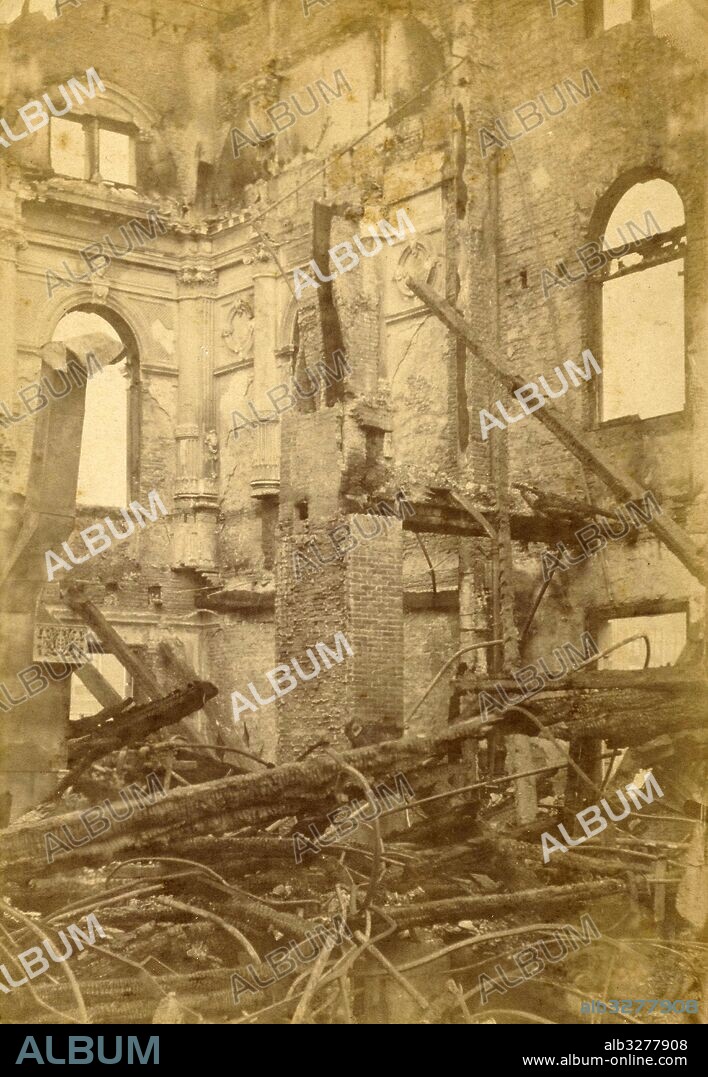 Stadsschouwburg in Amsterdam, The Netherlands after fire, February 20, 1890, attributed to Christiaan Batelt, 1890.