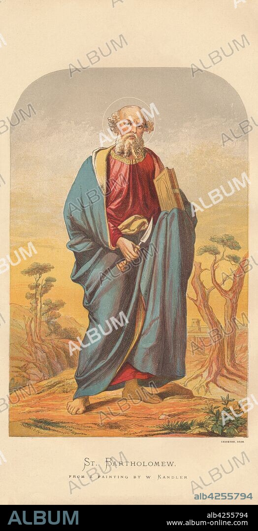 WILHELM KANDLER. 'St Bartholomew', mid-late 19th century. Saint Bartholomew shown with his attribute of a knife, a reference to his martyrdom - it is believed he was skinned alive and beheaded. [Leighton Bros, London].