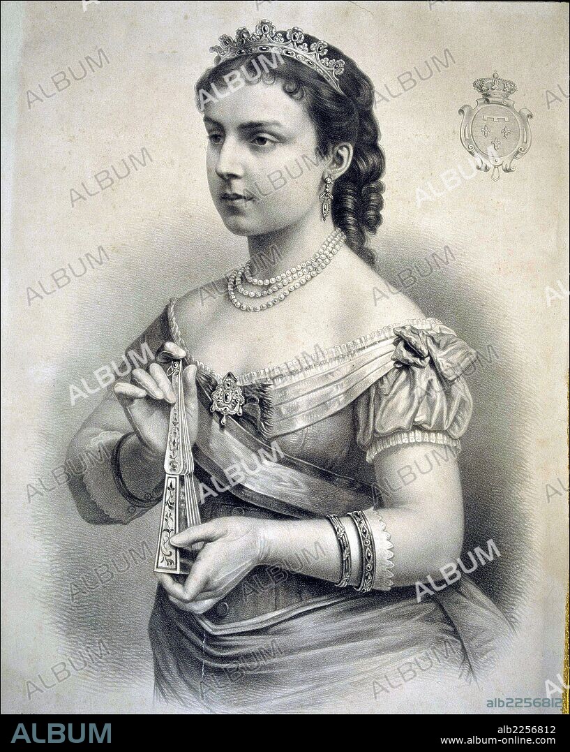 MARIA DE LAS MERCEDES ORLEANS Y BORBON. REINA DE ESPAÑA. 1860 - 1878. ESPOSA DE ALFONSO XII. GRABADO DE L. TURGIS. PARIS.