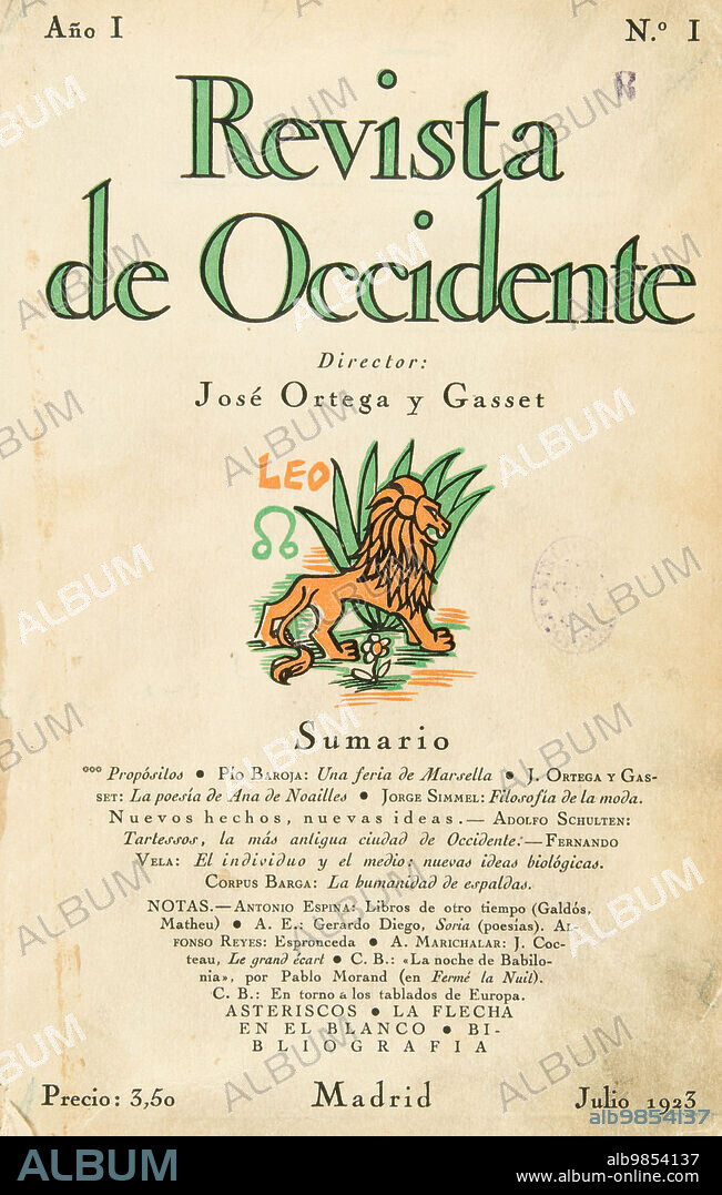 Revista de Occidente de José Ortega y Gasset. Año 1, número 1, julio 1923.