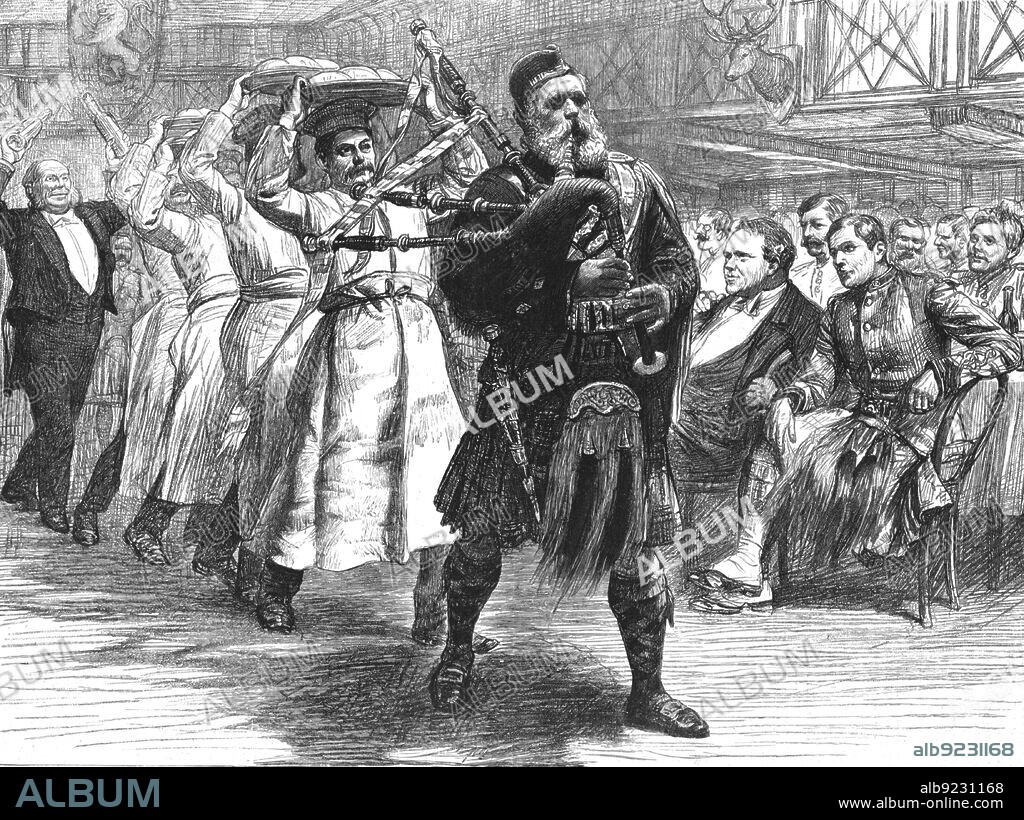 WILLIAM LOCKHART BOGLE. '' The Hallowe'en Dinner of the London Scottish Volunteers -- Bringing in the Haggis', 1891. From "The Graphic. An Illustrated Weekly Newspaper", Volume 44. July to December, 1891.