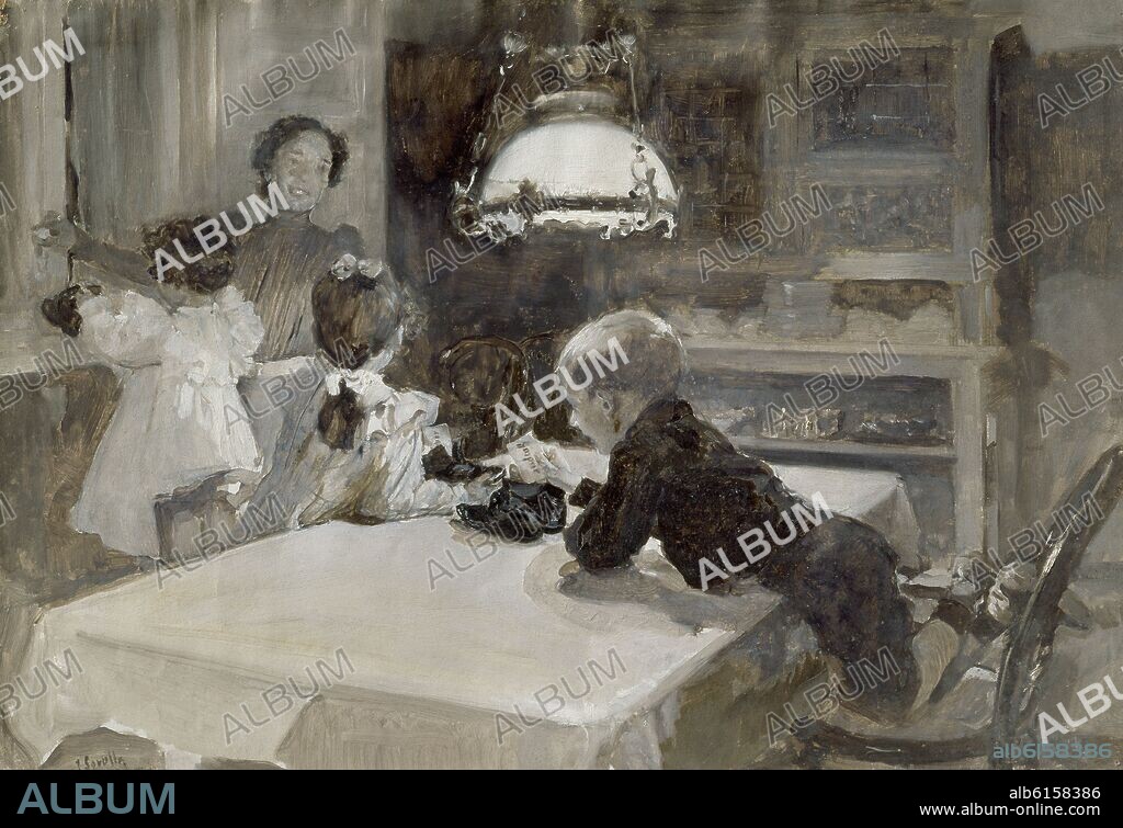 JOAQUIN SOROLLA. CLOTILDE CON LOS HIJOS EL DIA DE REYES - 1900.