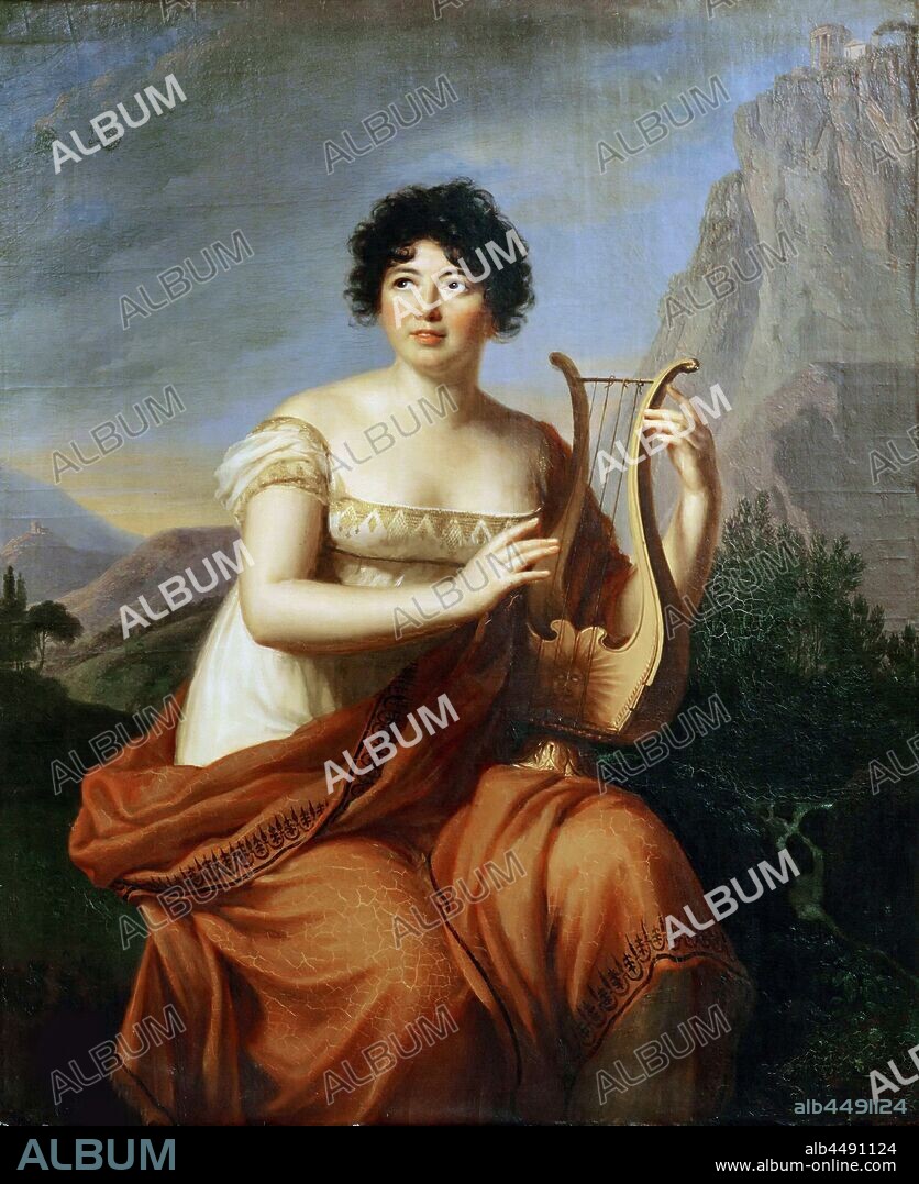 ÉLISABETH LOUISE VIGéE LE BRUN. Portrait of the author Baronne Anne Louise Germaine de Staël (1766-1817) as Corinne on Cape Misenum.