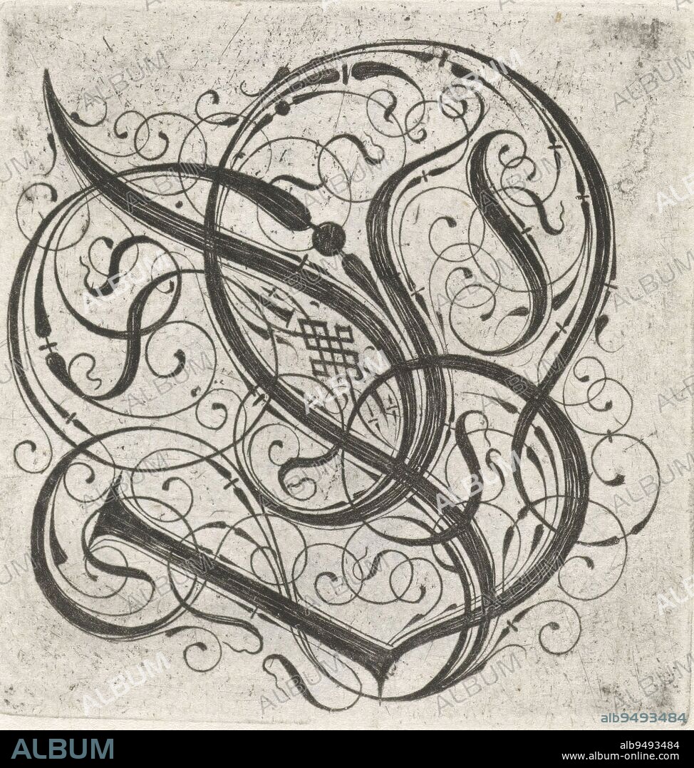 From series of 24 gothic letters with braid: A-I, K-T and V-Z., Letter B Alphabet (series title), print maker: anonymous, anonymous, publisher: anonymous, Netherlands, (possibly), c. 1600 - c. 1699, paper, engraving, h 57 mm - w 56 mm.