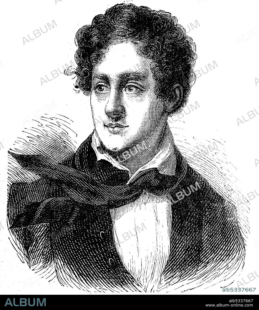 George Gordon Byron, 6th Baron Byron, 22 January 1788 - 19 April 1824, known simply as Lord Byron, was a British peer, who was a poet and politician  /  George Gordon Noel Byron, 6. Baron Byron, 22. Januar 1788 - 19. April 1824, bekannt als Lord Byron, war ein britischer Dichter und einer der wesentlichen Vertreter der englischen Romantik, Historisch, historical, digital improved reproduction of an original from the 19th century / digitale Reproduktion einer Originalvorlage aus dem 19. Jahrhundert.
