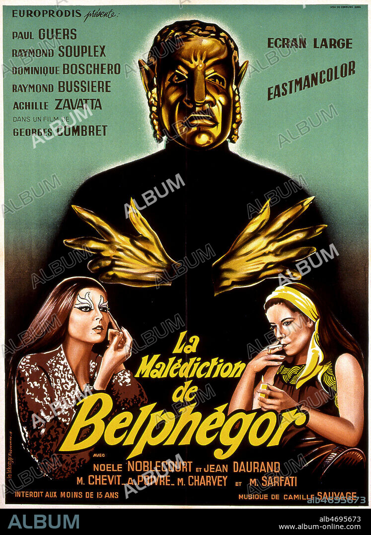 Affiche du film 'La malediction de Belphegor' realise en 1966 par Georges COMBRET (ne en 1906) d'apres Arthur BERNEDE (1871-1931) avec Paul GUERS et Raymond SOUPLEX (1901-1972). Credit : Coll. Perron/KHARBINE-TAPABOR.
