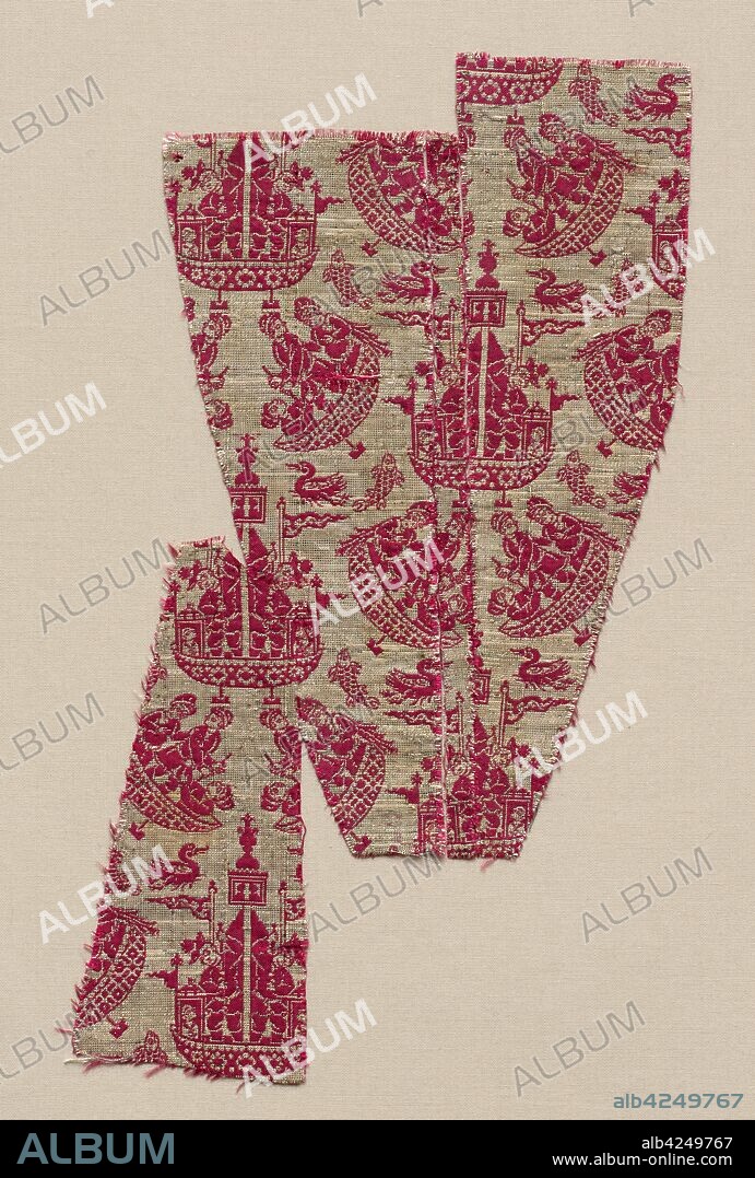 Fragment with maritime scene, late 1600s. Iran, Safavid Period. Double cloth: silk and silver-metal thread; overall: 15.9 x 12.1 cm (6 1/4 x 4 3/4 in.).