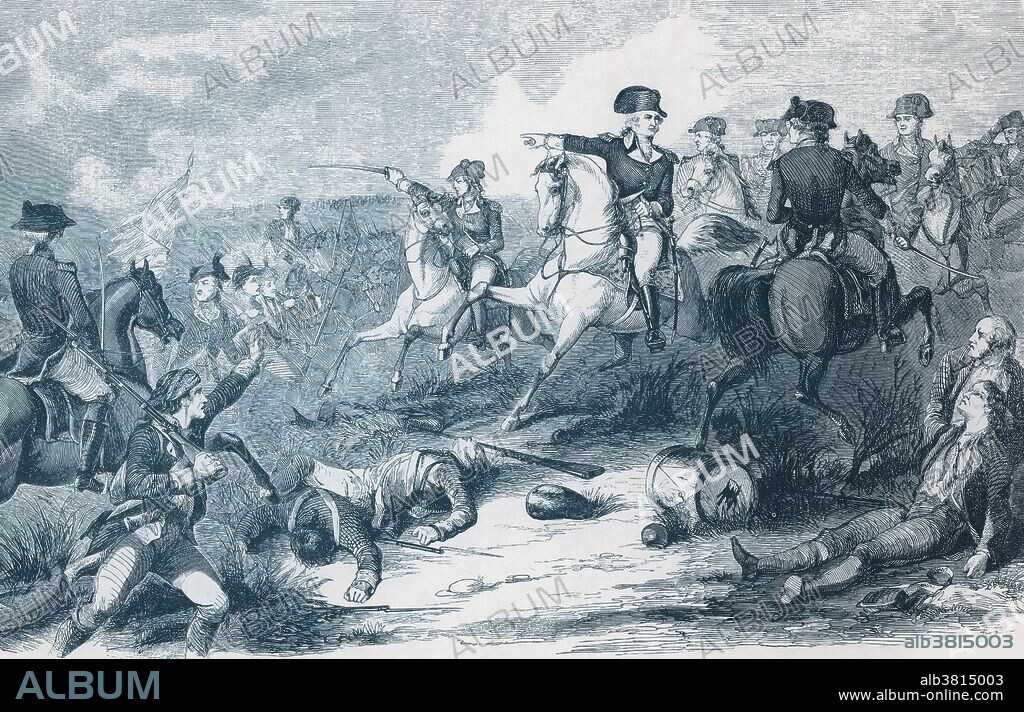 1858 illustration from "Harper's Weekly" showing Washington taking over from Lee at Monmouth, New Jersey in 1778. The Battle of Monmouth was fought on June 28, 1778 in Monmouth County, New Jersey. The Continental Army under General George Washington attacked the rear of the British Army column commanded by Lieutenant General Sir Henry Clinton as they left Monmouth Court House (modern Freehold Borough). It is also known as the Battle of Monmouth Courthouse. The battle demonstrated the growing effectiveness of the Continental Army after its six-month encampment at Valley Forge, where constant drilling under officers such as Major General Friedrich Wilhelm von Steuben and Major General Gilbert du Motier, Marquis de Lafayette greatly improved army discipline and morale. The battle improved the military reputations of Washington, Lafayette and Anthony Wayne but ended the career of Charles Lee, who would face court martial at Englishtown for his failures on the day.