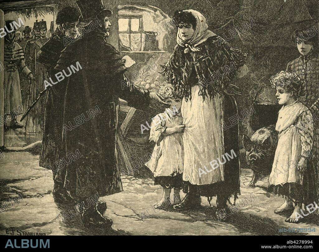 Scene in Ireland: visit of the tithe-proctor, early 1830s (c1890). From "Cassell's History of England - Special Edition, Vol. V." [Cassell and Company, Limited, London, Paris, New York & Melbourne, c1890].