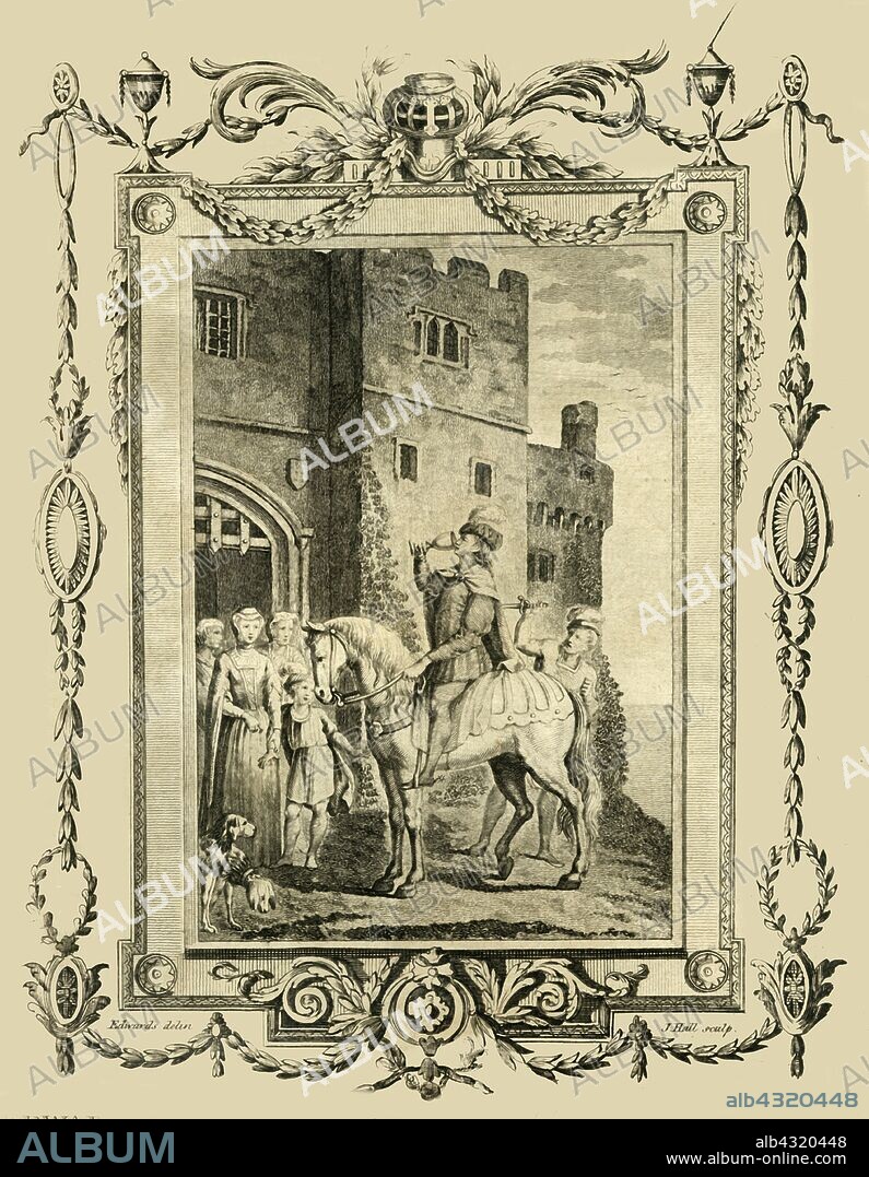 'Edward the Martyr stabbed by order of his Step Mother, Elfrida, at Corfe Castle in Dorsetshire', (978), 1783. Edward the Martyr, King of England from 975 until his death in 978. From "New Complete and Authentic History of England", by Edward Barnard. [Alex Hogg, London, 1783].
