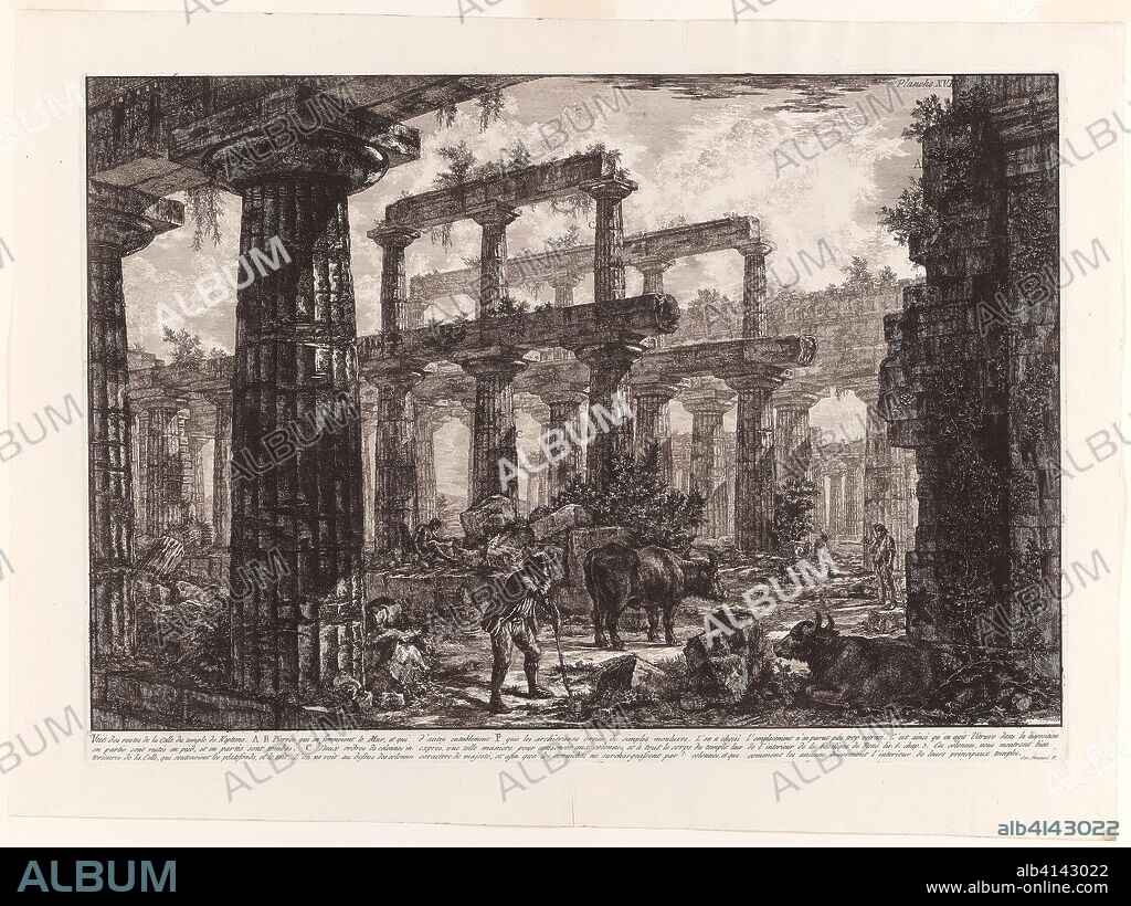 View of the Remains of the Cella of the Temple of Neptune, from Different views of Paestum. Giovanni Battista Piranesi; Italian, 1720-1778. Date: 1778. Dimensions: 450 x 670 mm (image): 478 x 677 mm (plate); 562 x 762 mm (sheet). Etching on ivory laid paper. Origin: Italy.