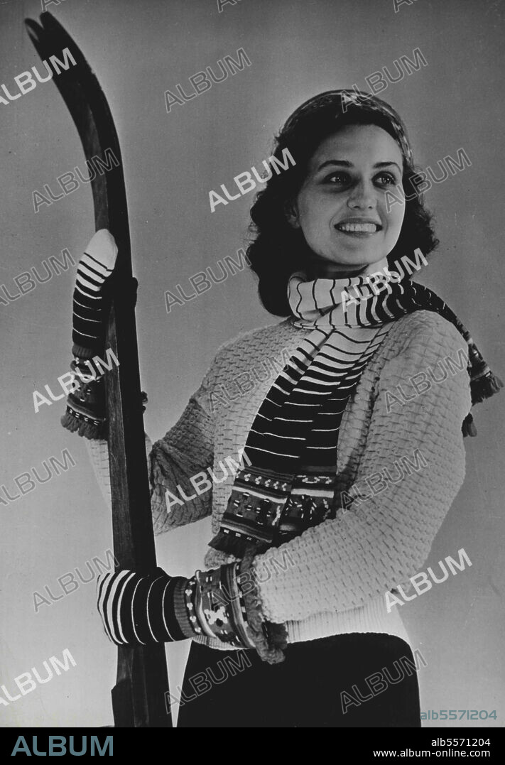 What Soviet Women Wear In 1953 -- Winter fashion show in Moscow; A ski suit made of jersey, with matching embroidered mittens, cap, and scarf, fro the Zagorsk skitting Mill. November 19, 1955. (Photo by Camera Press).