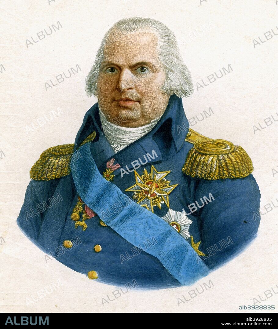 Louis XVIII, King of France, 19th century. Louis (1755-1824) became king in 1814 when the monarchy was restored after the defeat of Napoleon. He fled Paris when Napoleon returned from Elba to re-establish his rule during the Hundred Days in 1815 but regained the throne after Bonaparte's final defeat at Waterloo.