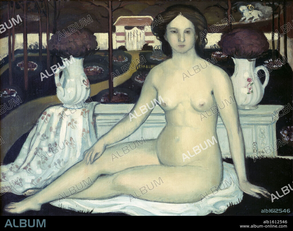 Nude With Bouquet Of Violets by Maurice Denis, Oil on canvas, 1894, 1870-1943, Private Collection.