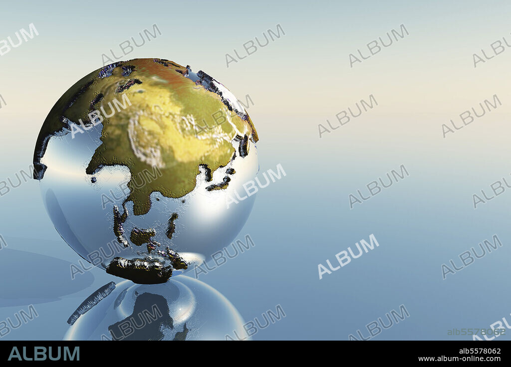 A world globe showing the continents of India, Asia and Japan.