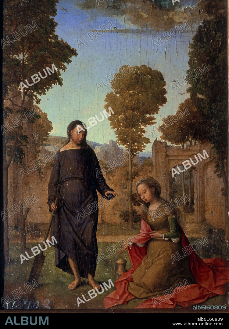JUAN DE FLANDES. POLIPTICO ISABEL CATOLICA-NOLI ME TANGERE-JESUS  RESUCITADO Y MARIA MAGDALENA.