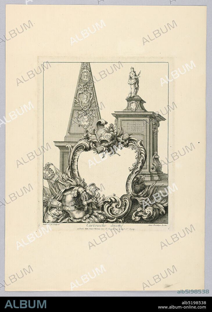 Decorated Cartouche with Monuments, Pierre Edme Babel, French, ca. 1720-1775, Jacques Chéreau, French, 16881776, Engraving on paper, Decorated Cartouche with Monuments., France, 17201775, Print, Print.
